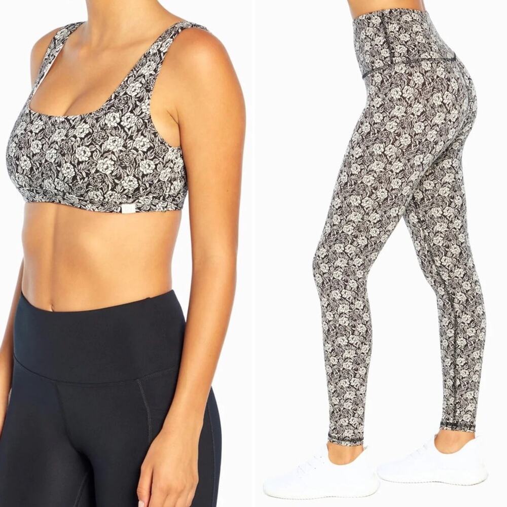 Zobha Jacquard Leaves Espresso Matching Set Casey Sports Bra Rolan Leggings